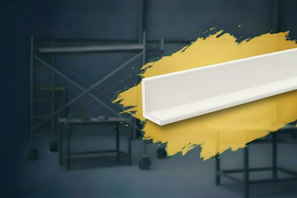 White PVC angle with yellow paint splatter on a dark background